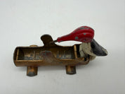 5” 1950s Mechanical Woodpecker on Log Toothpick Holder Dispenser Cast Metal