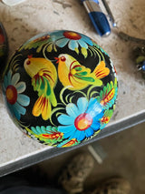 Hand-Painted Ukrainian Lacquer Trinket Box – Lovebirds & Blue Flowers, Signed