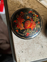 Hand-Painted Ukrainian Lacquer Pill Box – Firebird Design, Signed