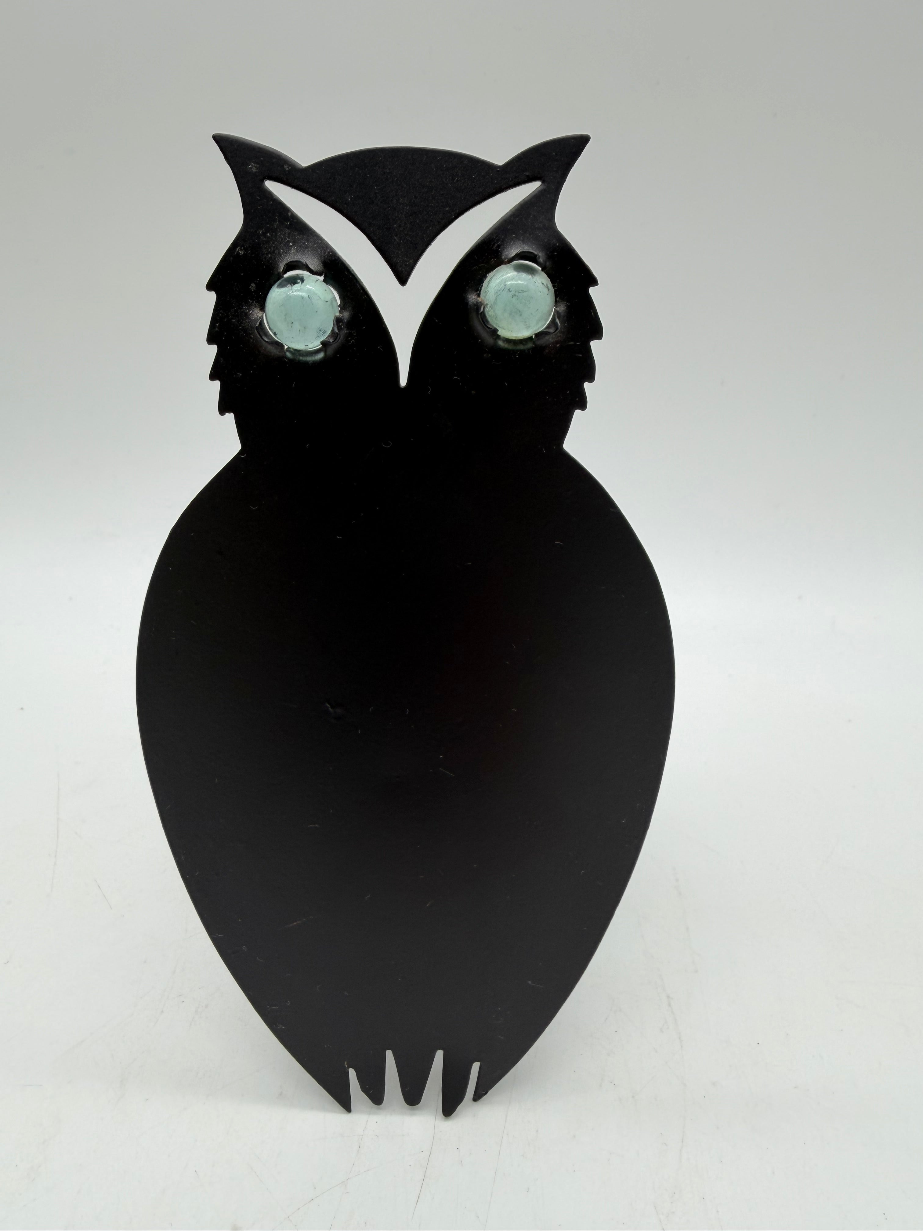 6.25” Black Metal Owl Glass Marble Eyes Silhouette Votive Candle Holder Halloween