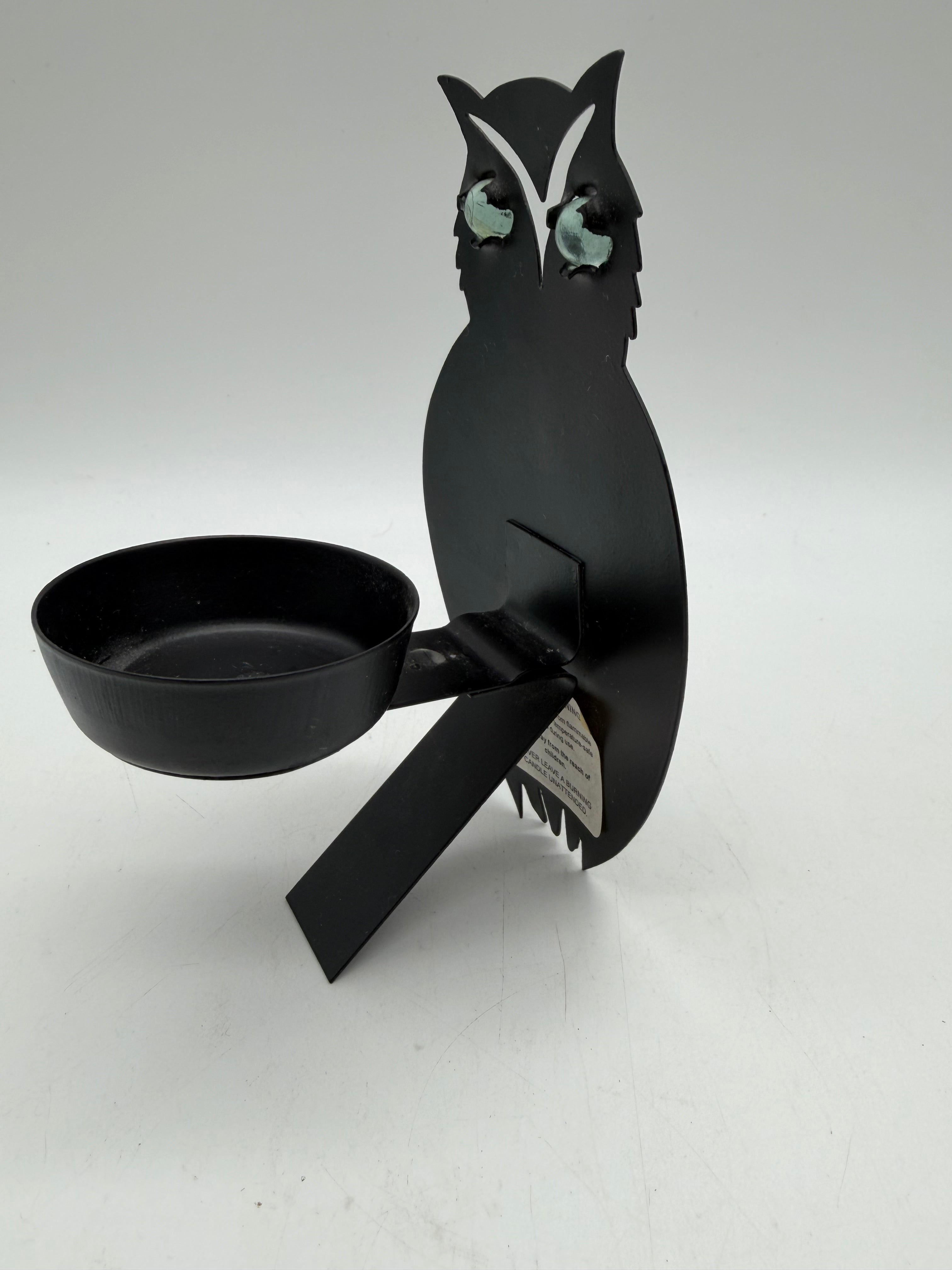 6.25” Black Metal Owl Glass Marble Eyes Silhouette Votive Candle Holder Halloween