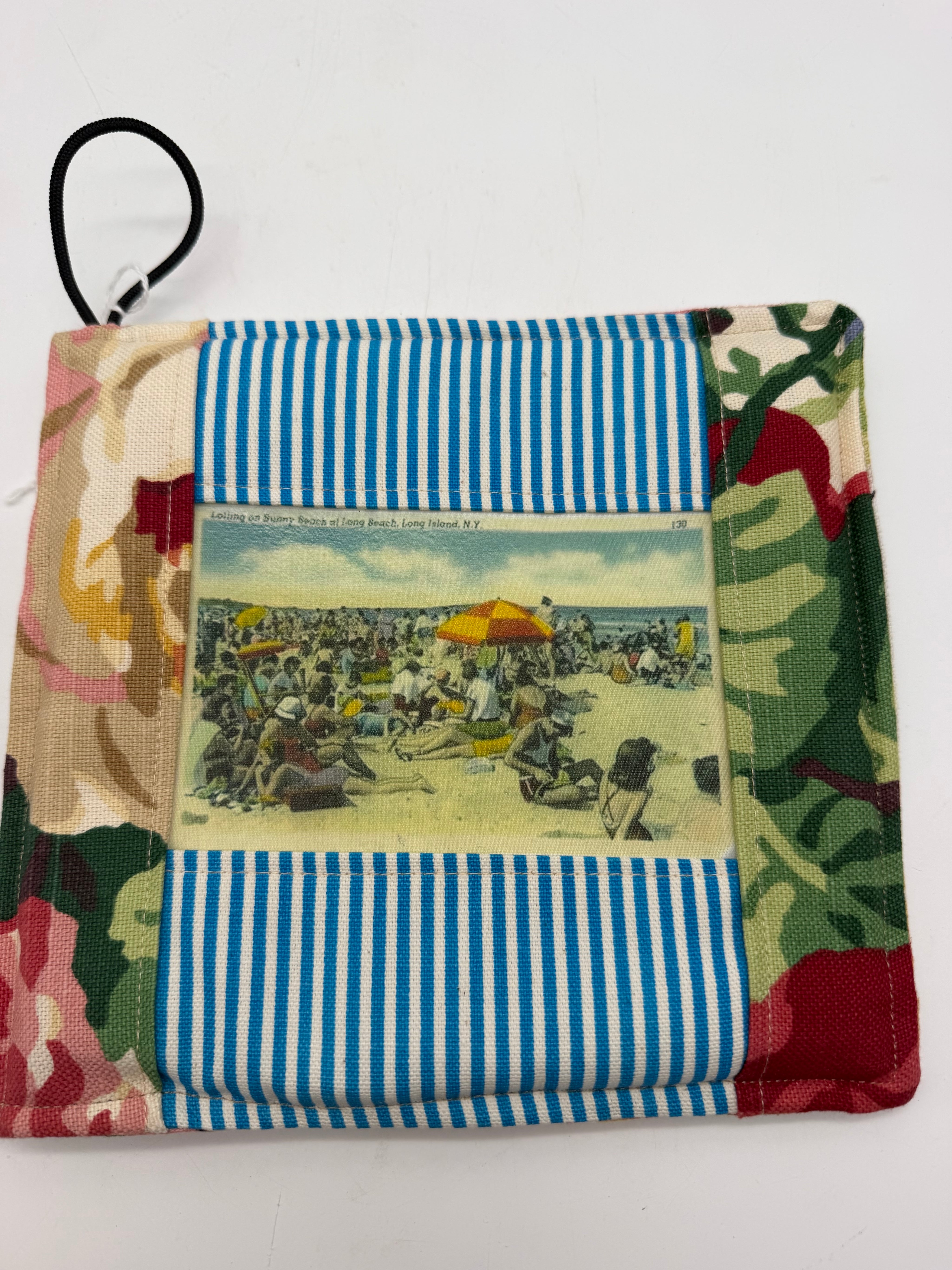 8” postcard potholder Long Beach NY blue striped