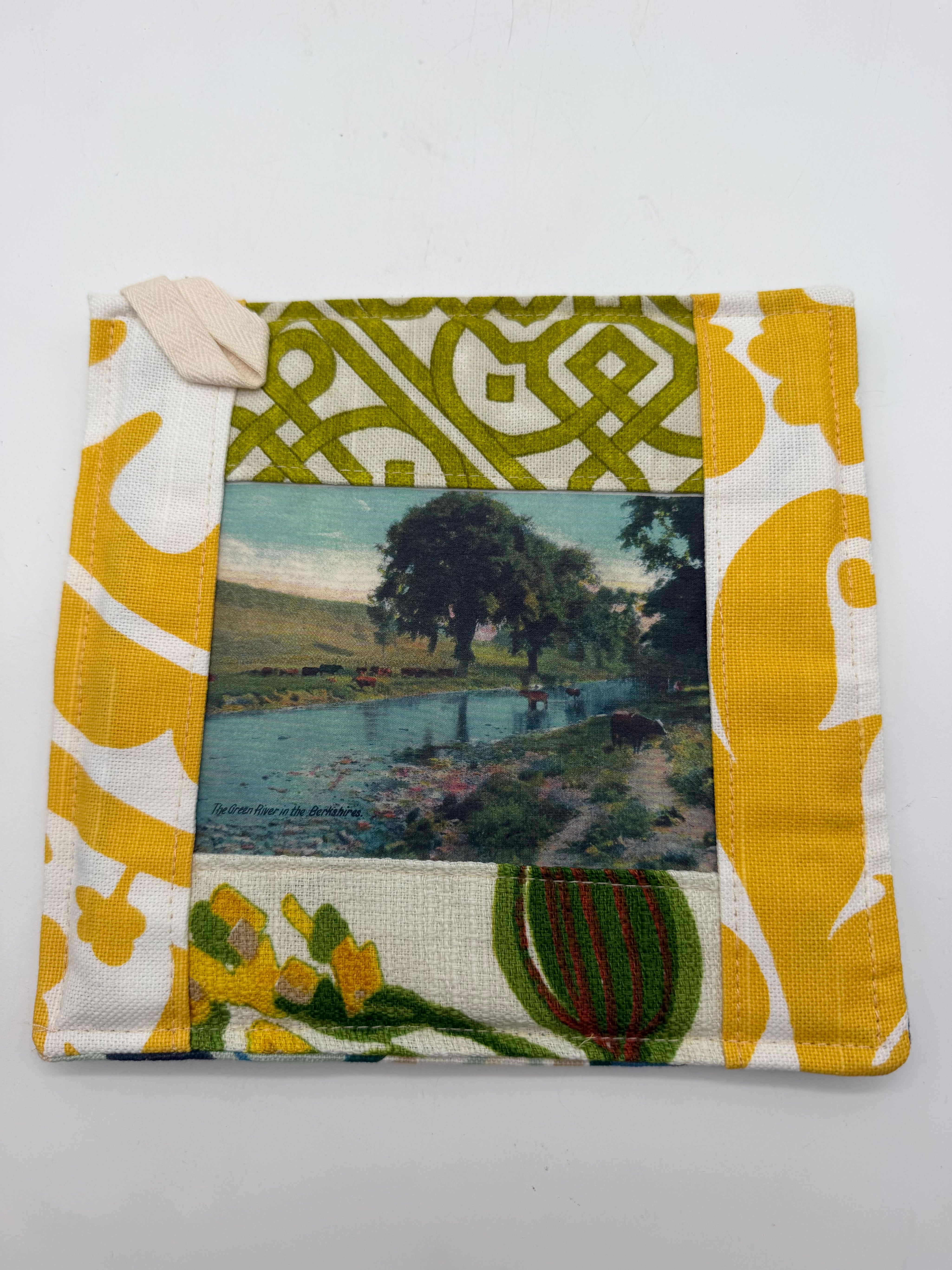 8” postcard potholder Green River Berkshires  Yellow