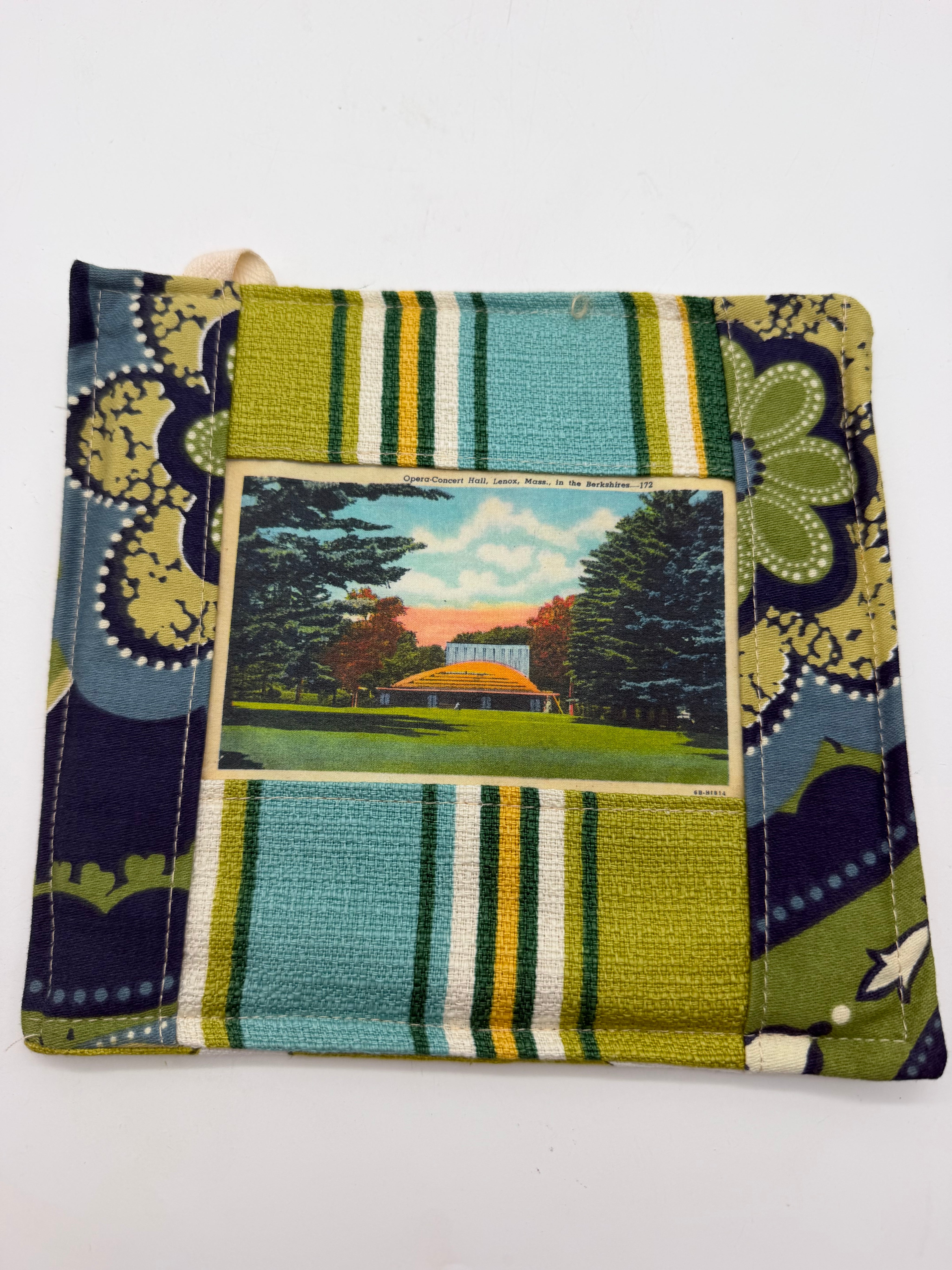 8” postcard potholder Opera-Concert Hall MA green