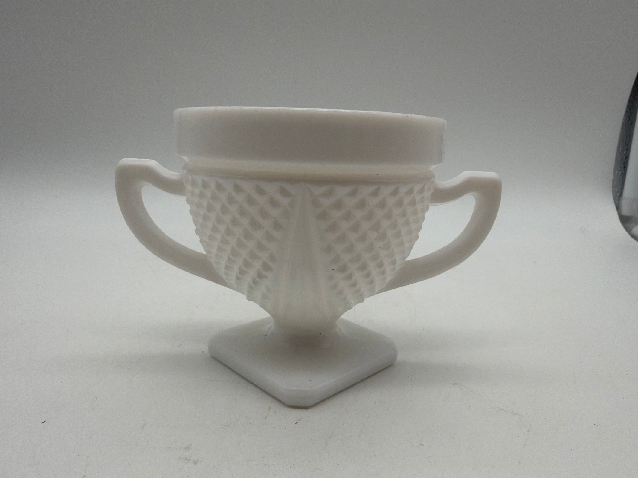 5” Vintage White Milk Glass Diamond Pinnacle Sugar Bowl Dish