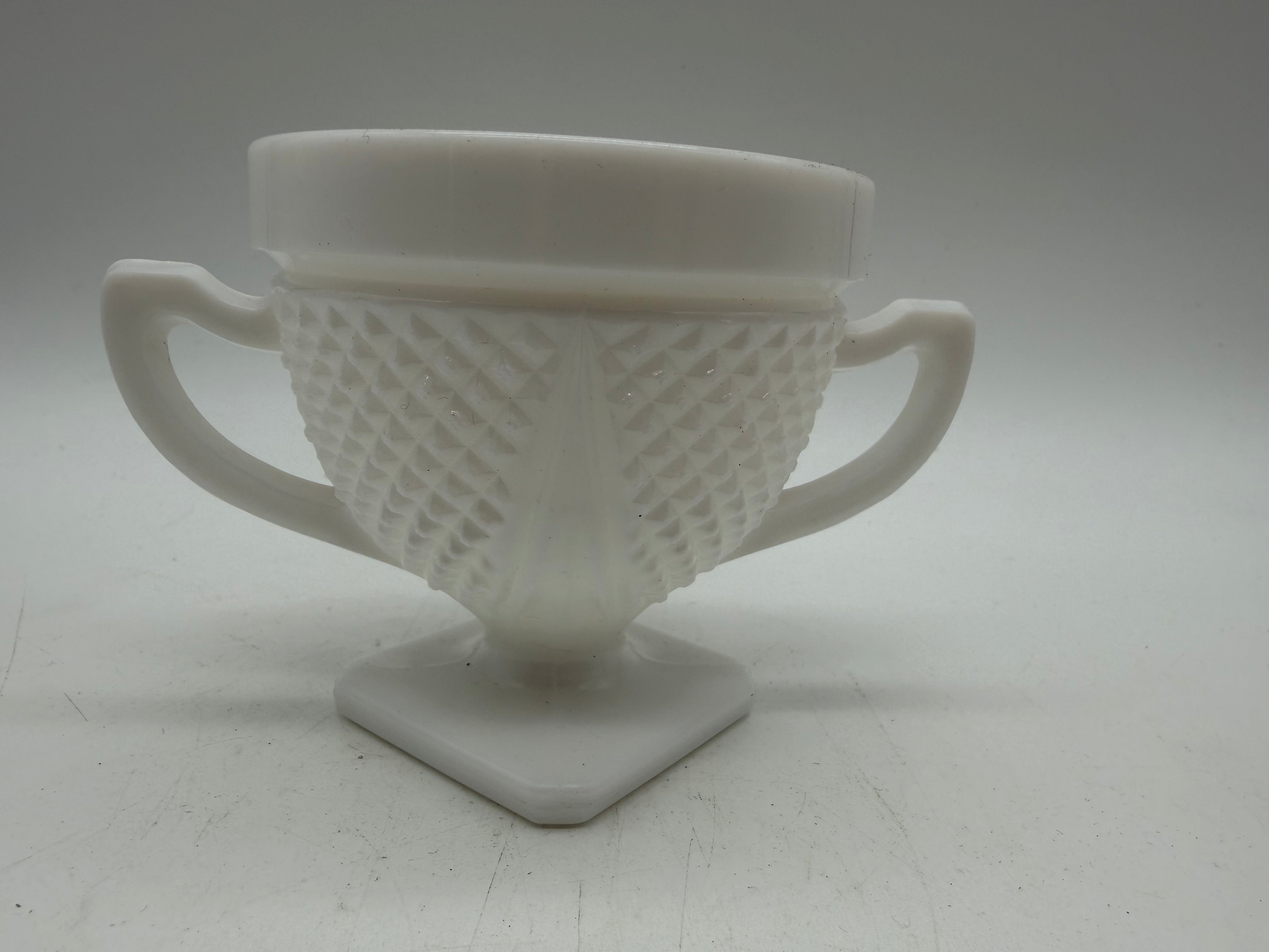 5” Vintage White Milk Glass Diamond Pinnacle Sugar Bowl Dish