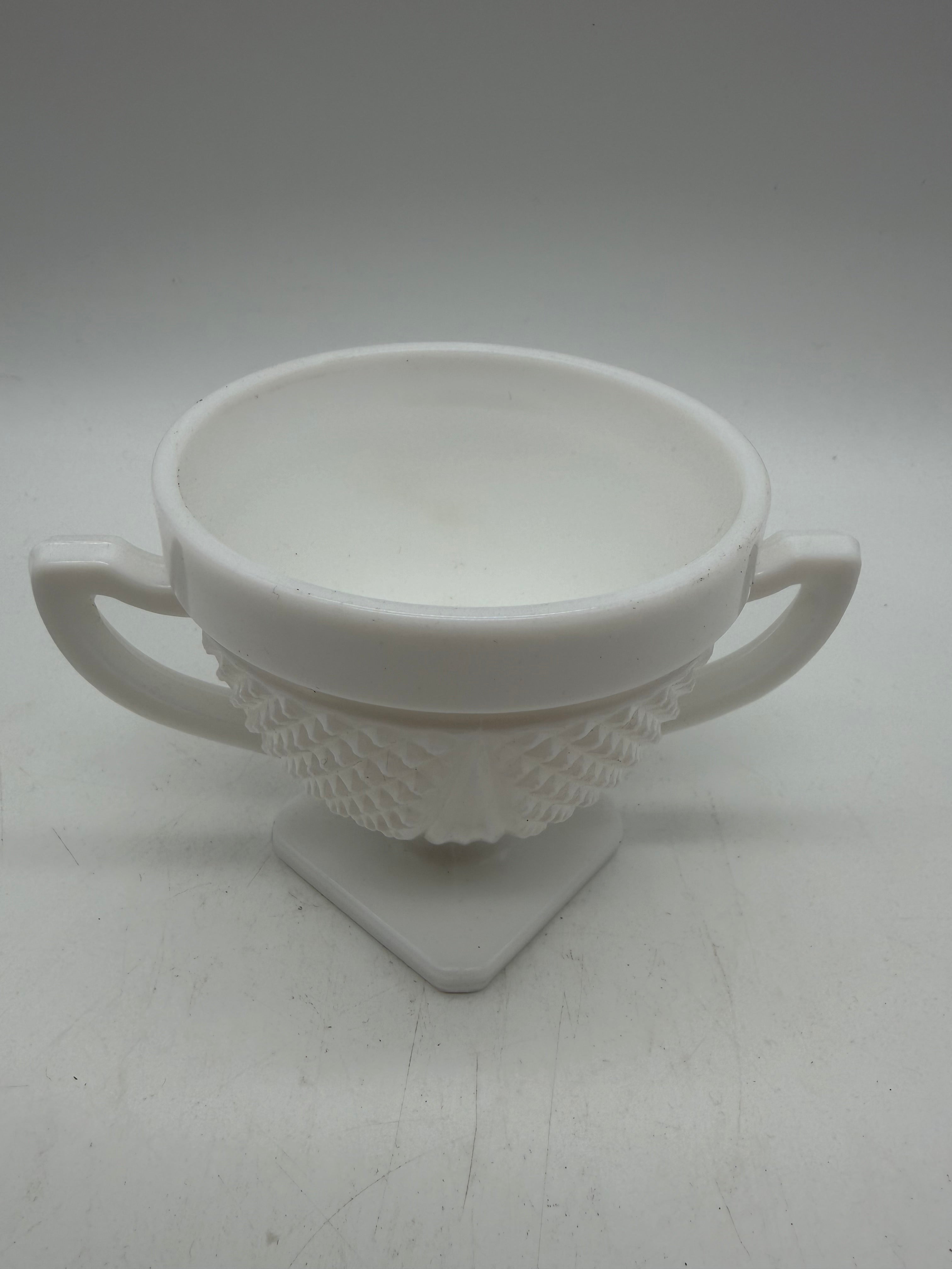 5” Vintage White Milk Glass Diamond Pinnacle Sugar Bowl Dish