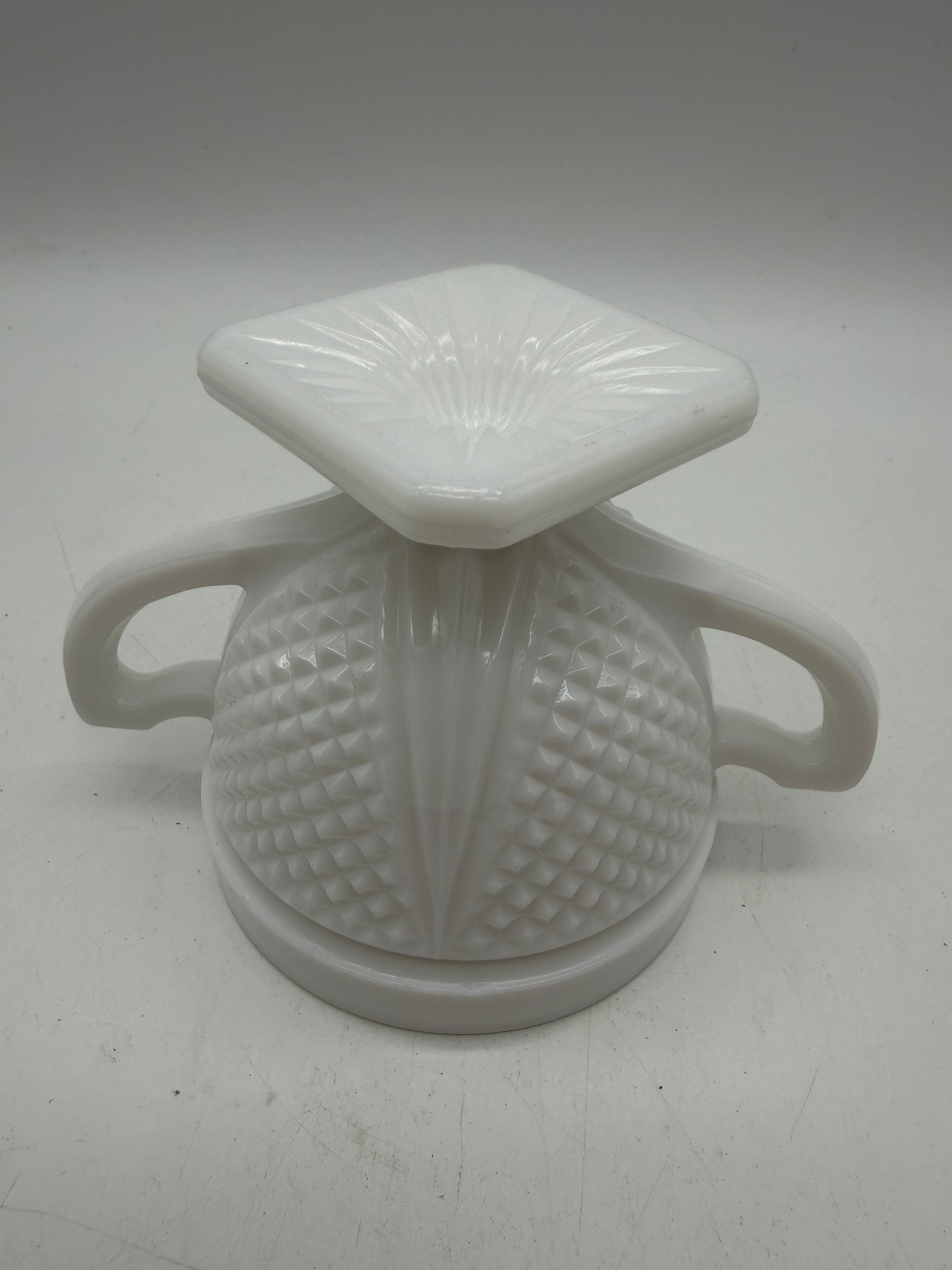 5” Vintage White Milk Glass Diamond Pinnacle Sugar Bowl Dish