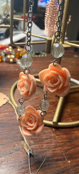 MId-Century Modern "Angel Skin'' Peach Resin Rose Necklace