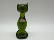 6” Rainbow Art Glass Dark Green Sitting Cat Figurine MCM