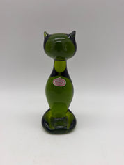 6” Rainbow Art Glass Dark Green Sitting Cat Figurine MCM