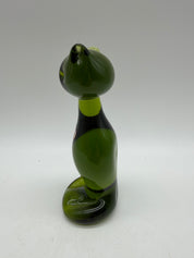 6” Rainbow Art Glass Dark Green Sitting Cat Figurine MCM