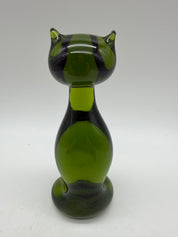 6” Rainbow Art Glass Dark Green Sitting Cat Figurine MCM