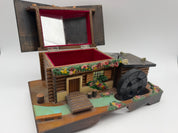 10” Cabin Music Jewelry Music Box Rotating Water Wheel Japan