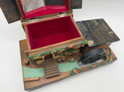 10” Cabin Music Jewelry Music Box Rotating Water Wheel Japan