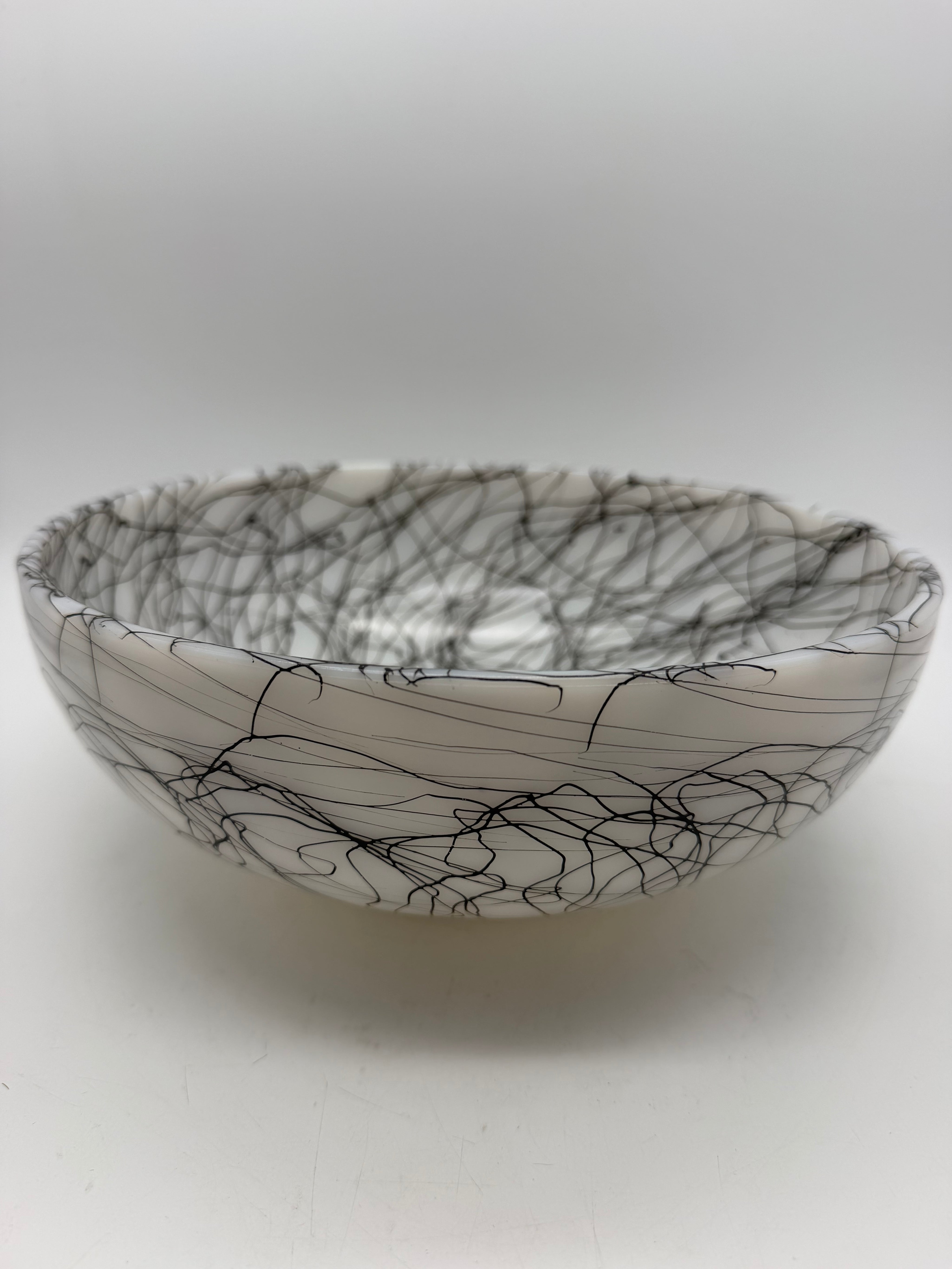 10” Hazel Atlas Spaghetti String Bowl Black White Mixing Serving