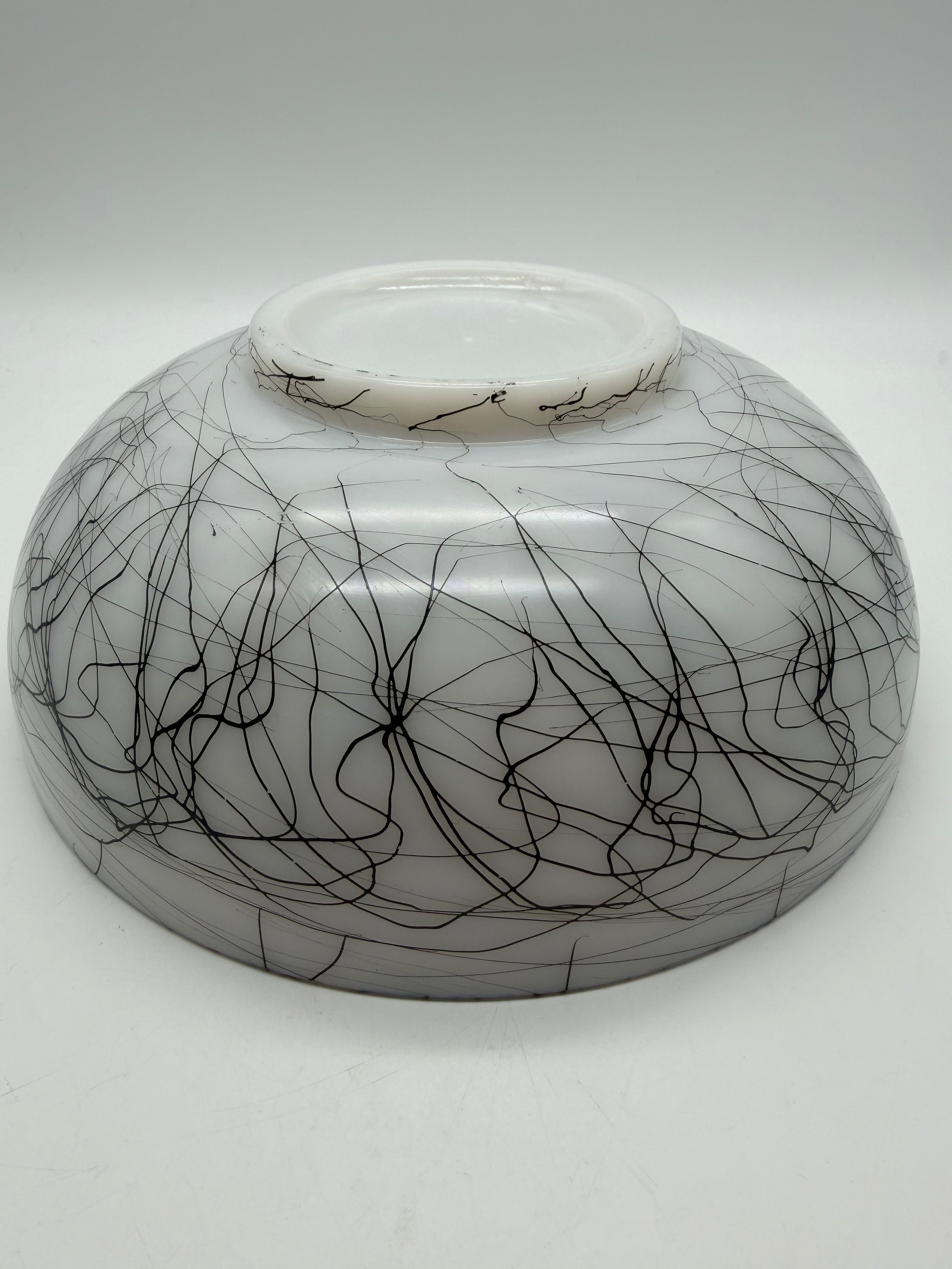 10” Hazel Atlas Spaghetti String Bowl Black White Mixing Serving