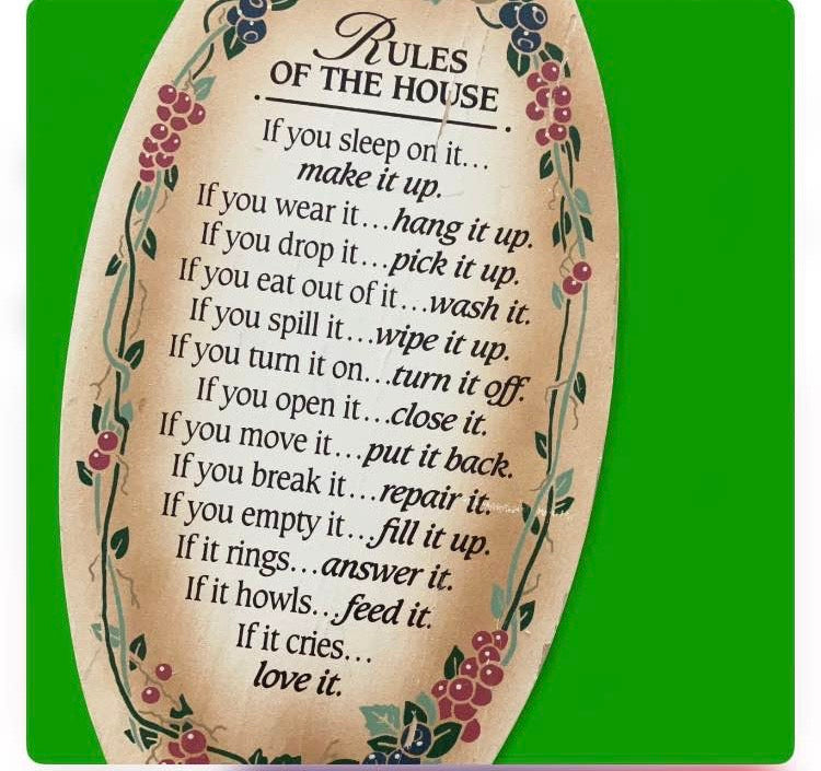 Kitschy Plaque "Rules of the House"