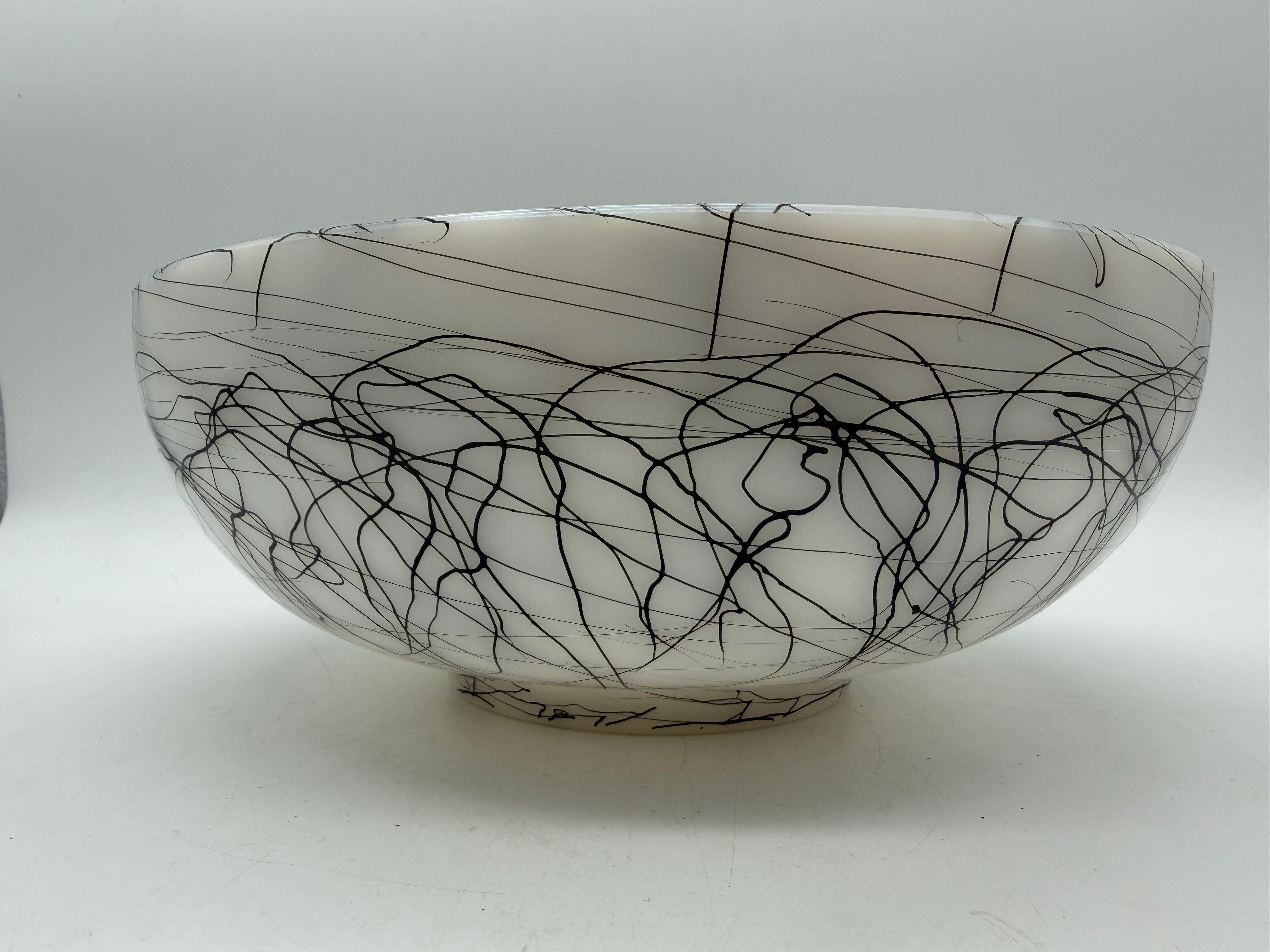 10” Hazel Atlas Spaghetti String Bowl Black White Mixing Serving