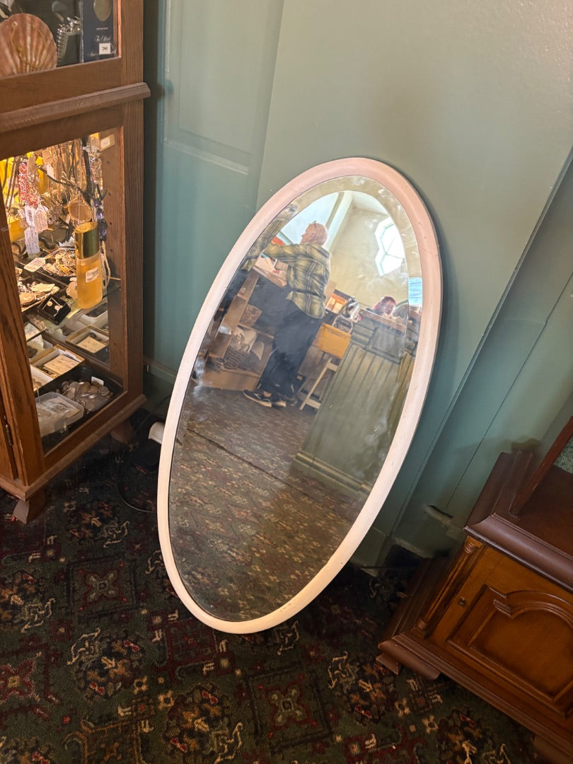 White Oval Beveled Mirror
