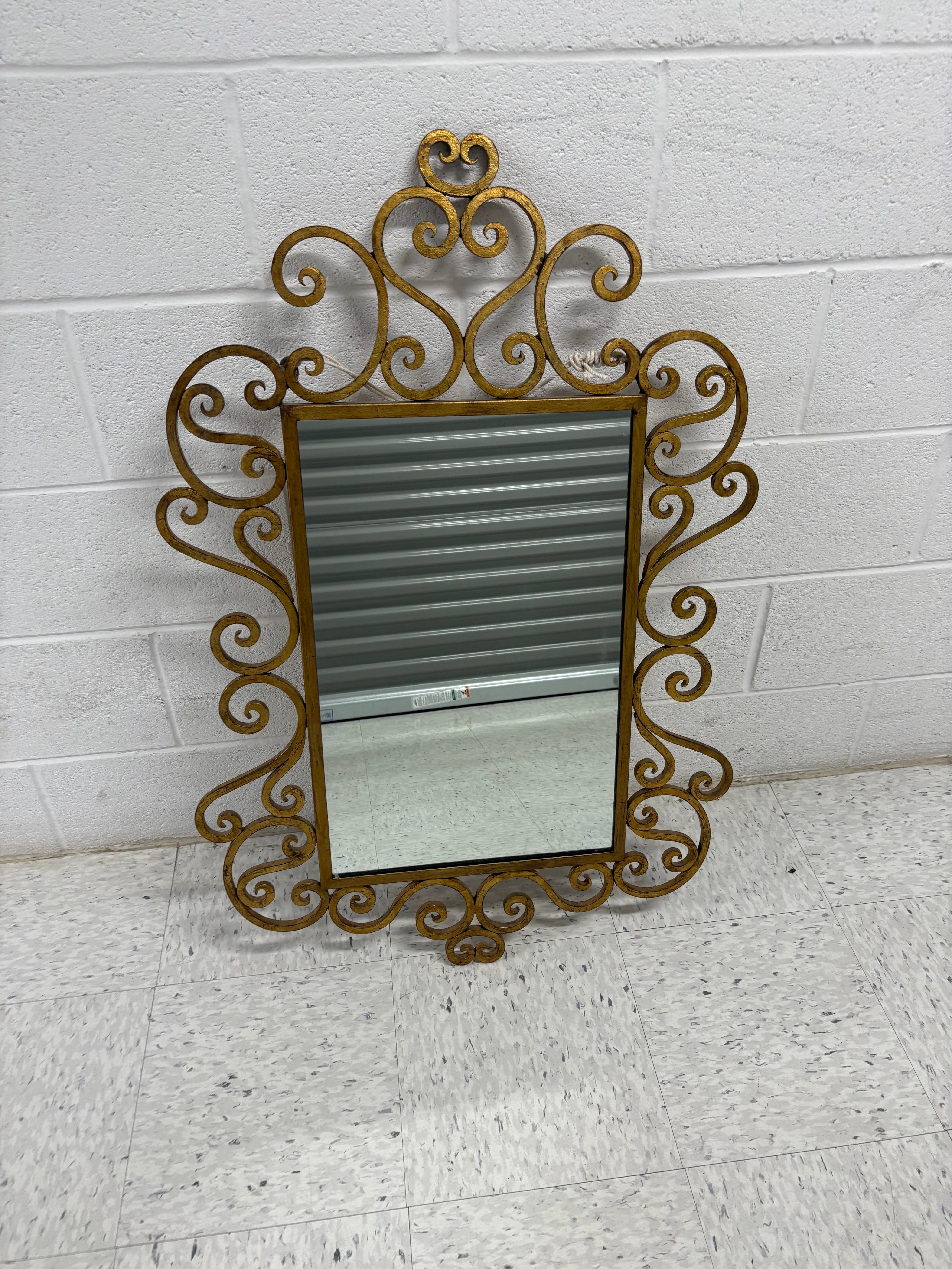 Vintage LaBarge Gold Wrought Iron Swirl Mirror