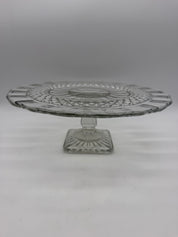 12” pressed glass diamond cut hobnail cake stand
