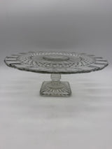 12” pressed glass diamond cut hobnail cake stand