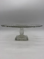 12” pressed glass diamond cut hobnail cake stand