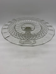 12” pressed glass diamond cut hobnail cake stand