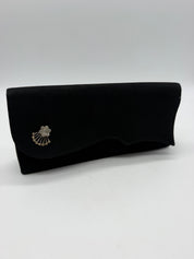 9” black 1940’s clutch purse rhinestone pin