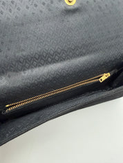 9” black 1940’s clutch purse rhinestone pin