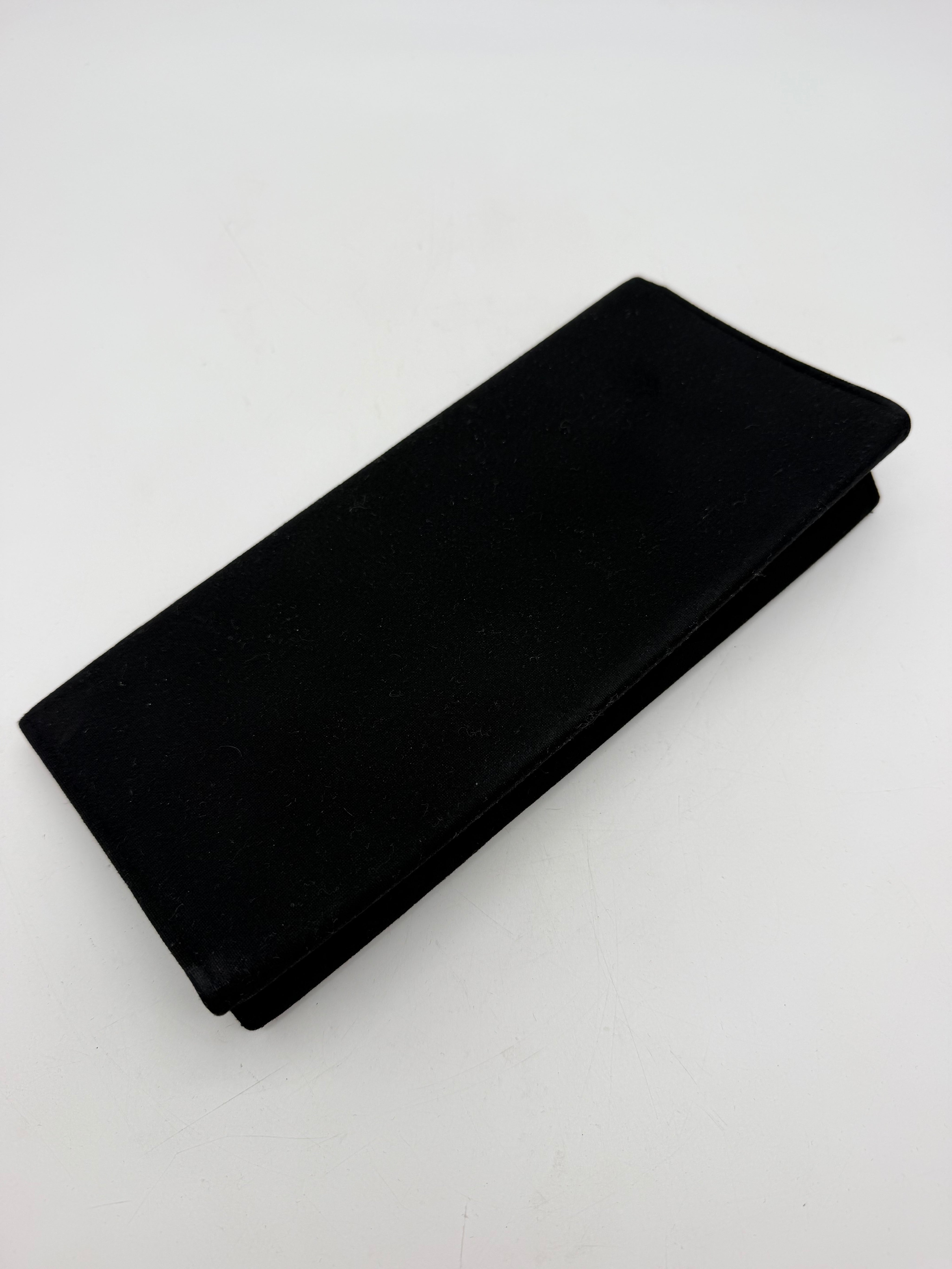 9” black 1940’s clutch purse rhinestone pin