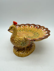 8” Peacock Trinket dish brown yellow orange