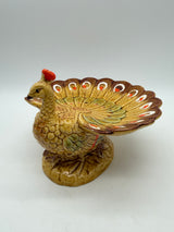 8” Peacock Trinket dish brown yellow orange