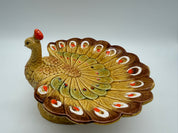 8” Peacock Trinket dish brown yellow orange