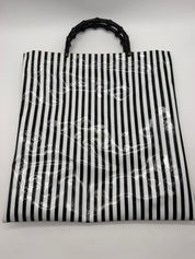 15x16” Vinyl Black white striped tote bamboo handle