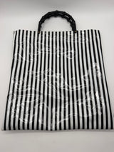 15x16” Vinyl Black white striped tote bamboo handle