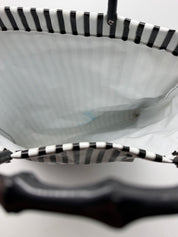15x16” Vinyl Black white striped tote bamboo handle