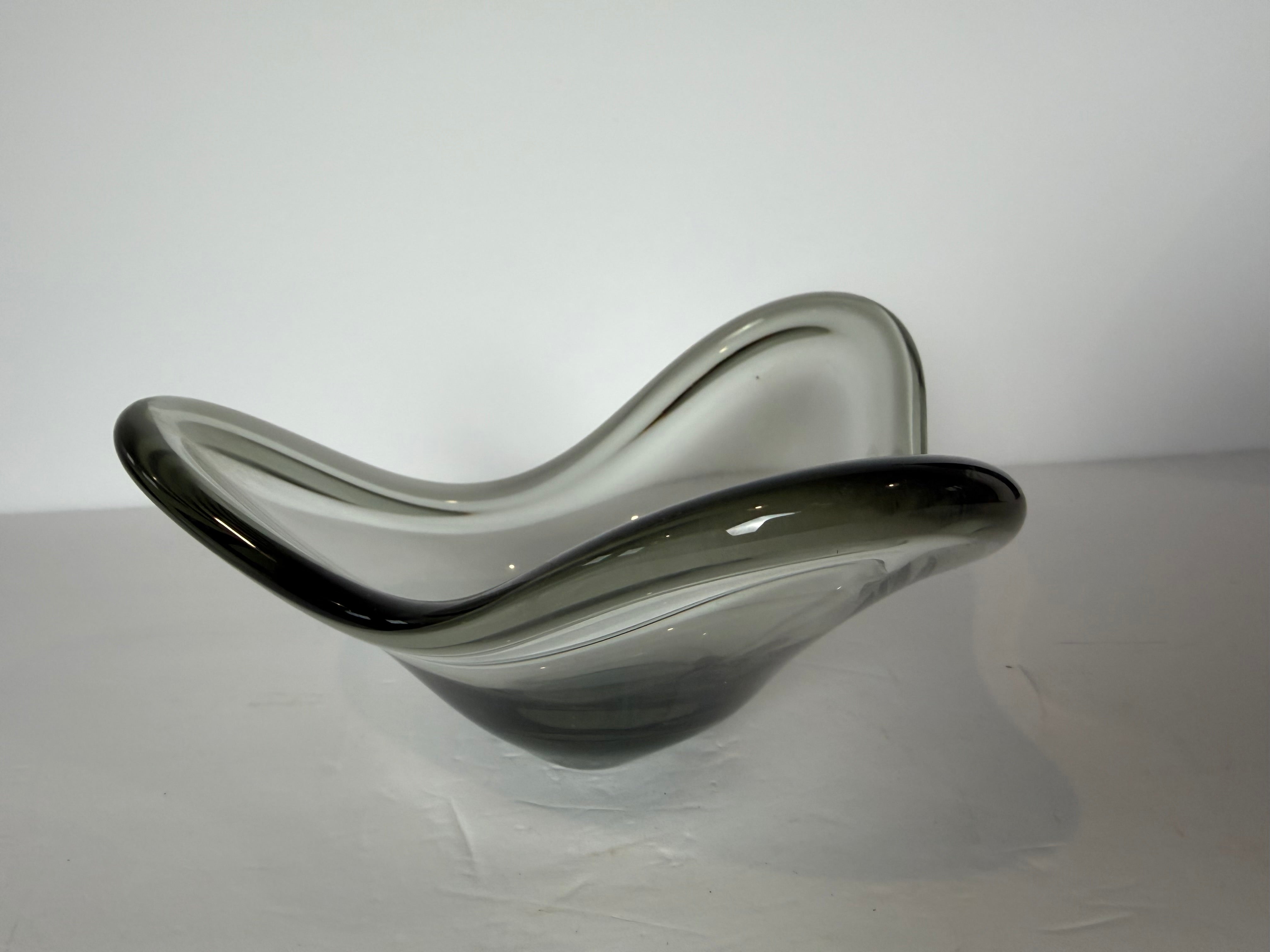9” Holmegaard smoke black Freeform bowl MCM