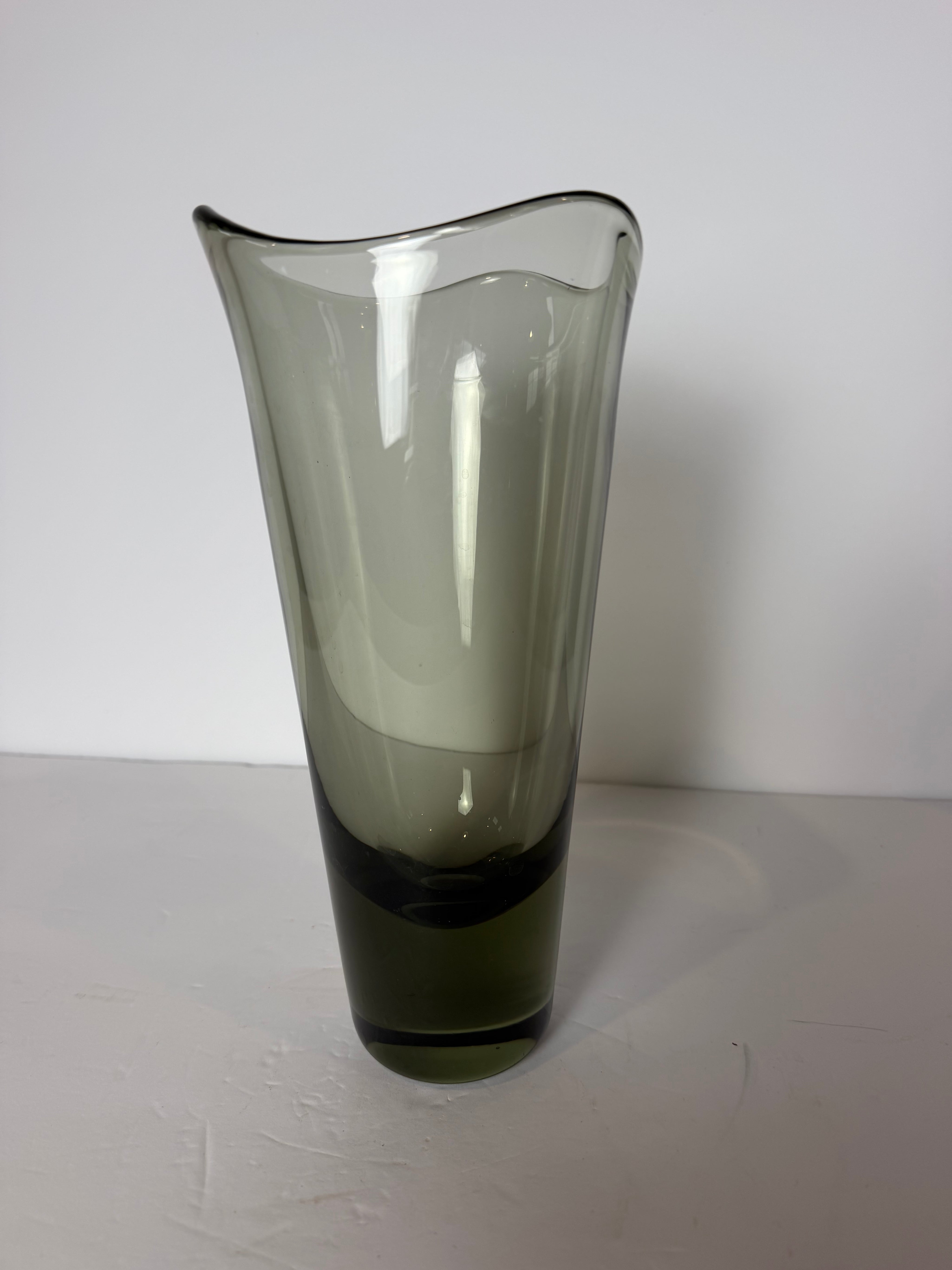 11” smoked glass Holmegaard vase signed