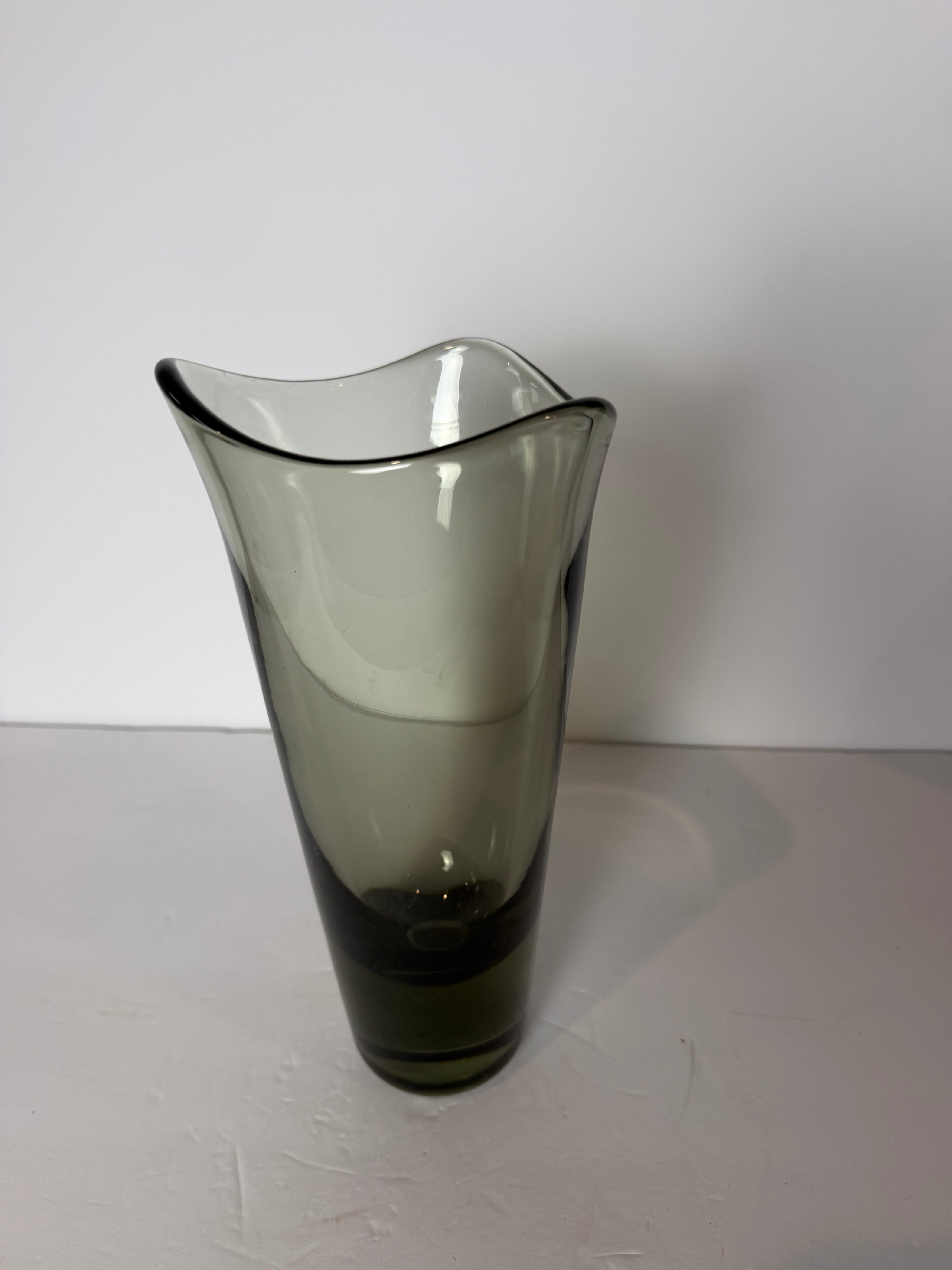11” smoked glass Holmegaard vase signed