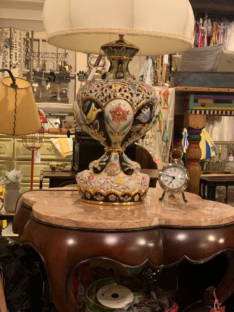 C-VTG Azzolin Bros.1965 Italian MCM Capodimonte Ceramic Lamp-(As Is)