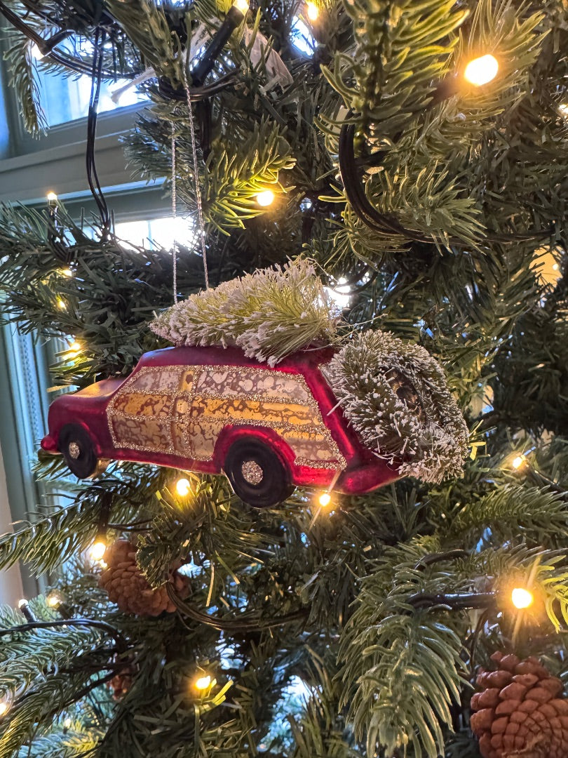 Vintage-Inspired Red Woody Station Wagon Ornament