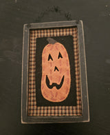 Framed Fabric Jack O'Lantern Folk Art