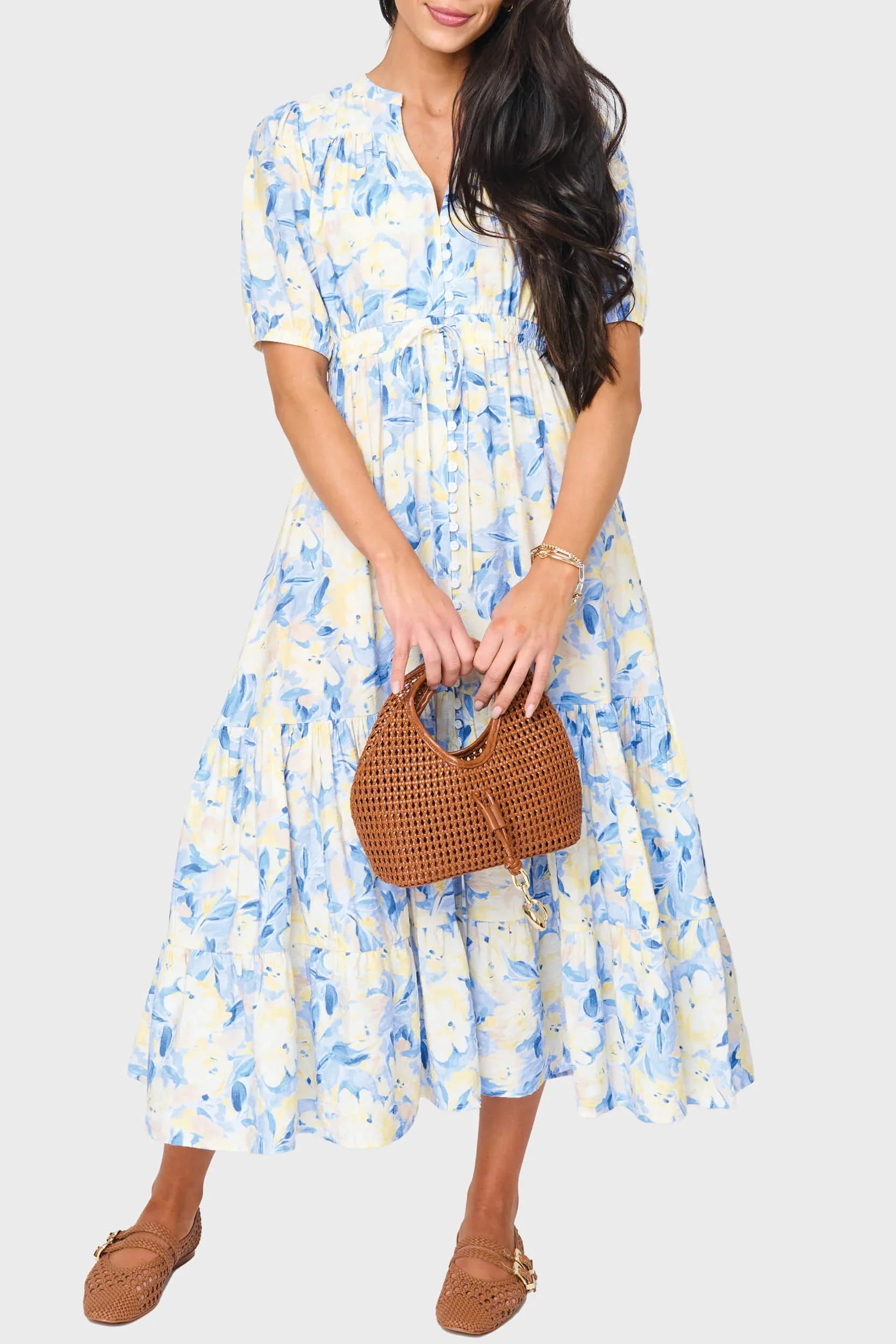 Kira Romantic Drawstring Midi Dress
