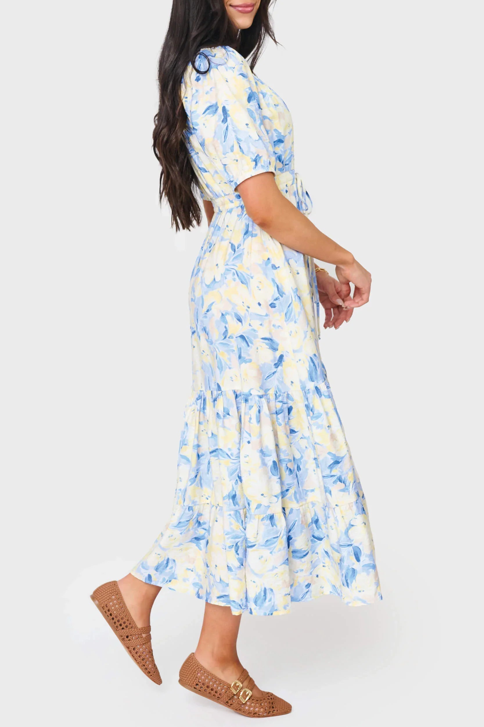 Kira Romantic Drawstring Midi Dress | Medium