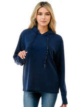 Long Sleeve Hoodie with Sequin Detail on String