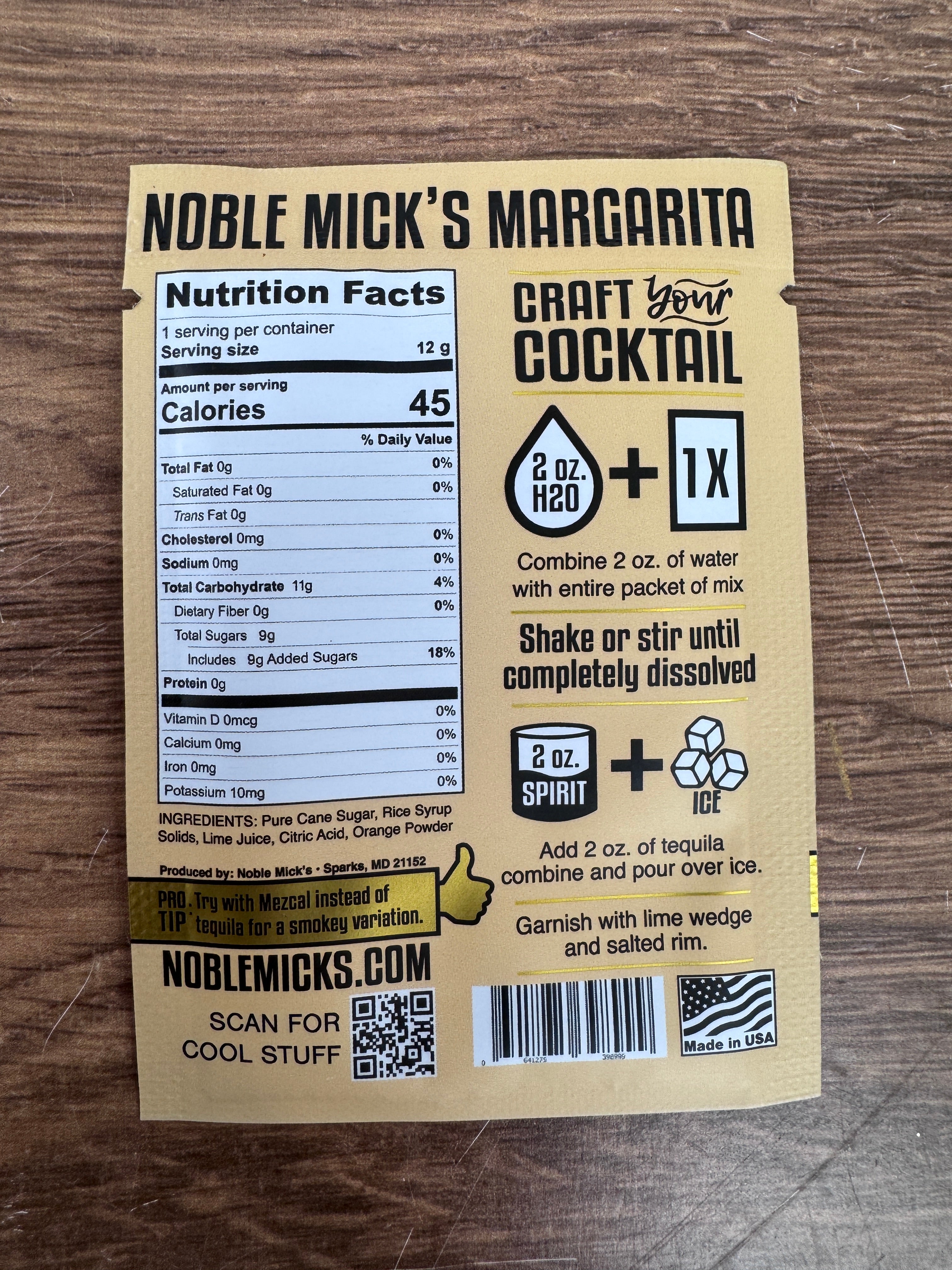 Margarita Single Serve Craft Cocktail by Noble Micks