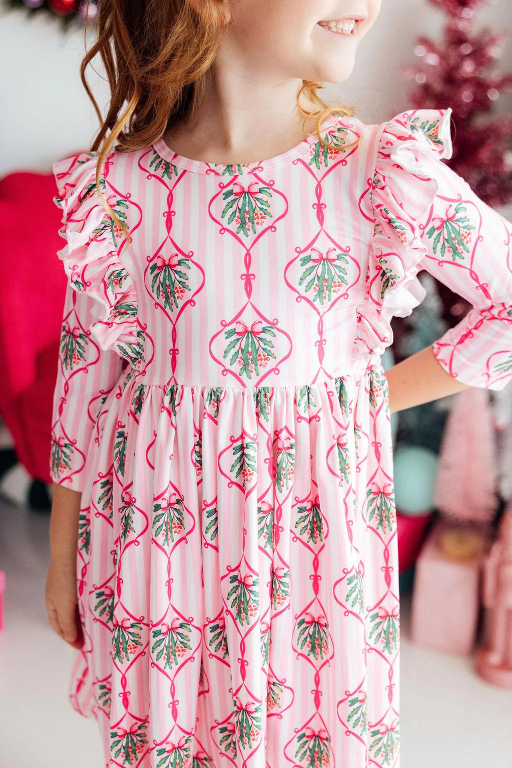 Merry Mistletoe 3/4 Sleeve Ruffle Twirl Dress - 2T
