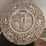 Silver Plated Copper Wall Plate with Embossed Woman & Floral & Deer Motifs